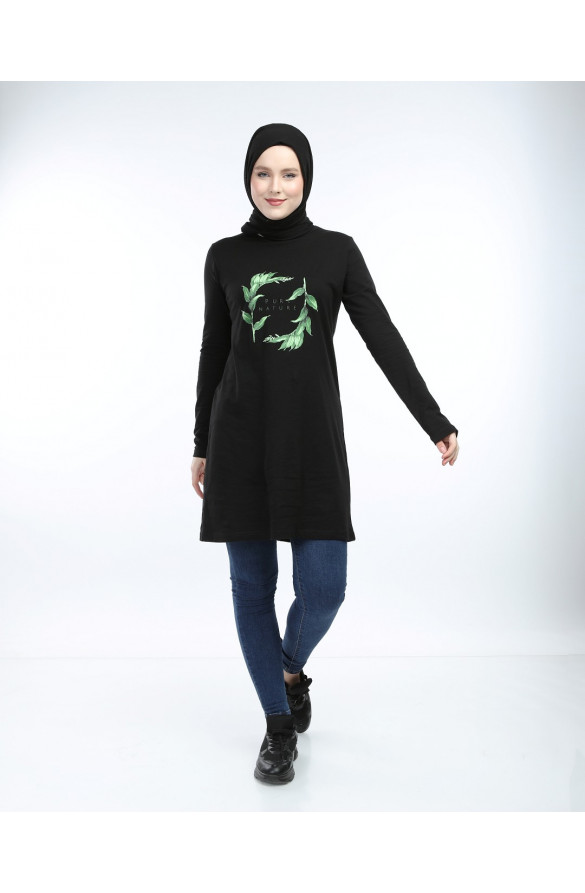 BASKILI BASİC TUNİK 6021 SİYAH